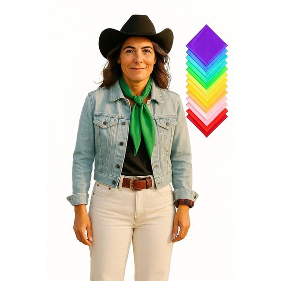 Green Wild Rag Large Scarf 23x23" Western Accessory Cowgirl or Cowboy - Picture 5 of 6